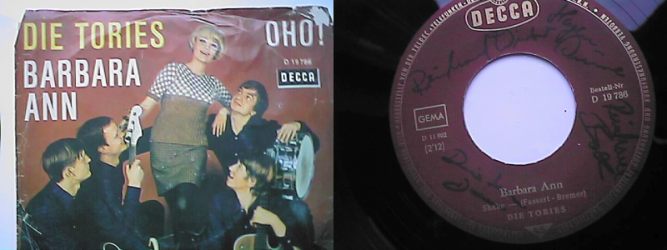 Cover Die Tories "Barbara Ann" / "Oho" und signed A-Seite "Barbara Ann"